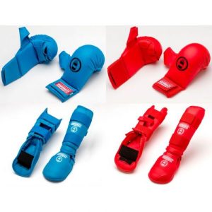 Kit de protection KUMITE KAMIKAZE : Mitaines avec protections pouces, protèges tibias et pieds Prix : 98,00 euros
