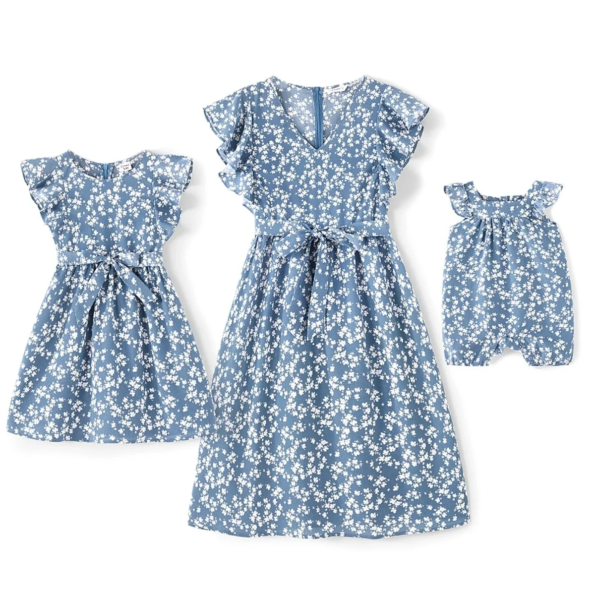 Robe Mère Fille Petites Fleurs Blanche