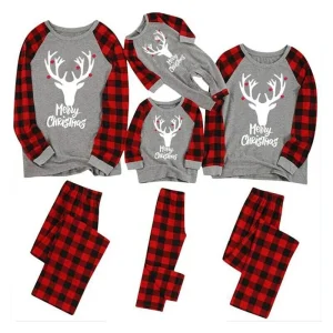 Pyjama de Noel Famille Identique Gris Cerfs