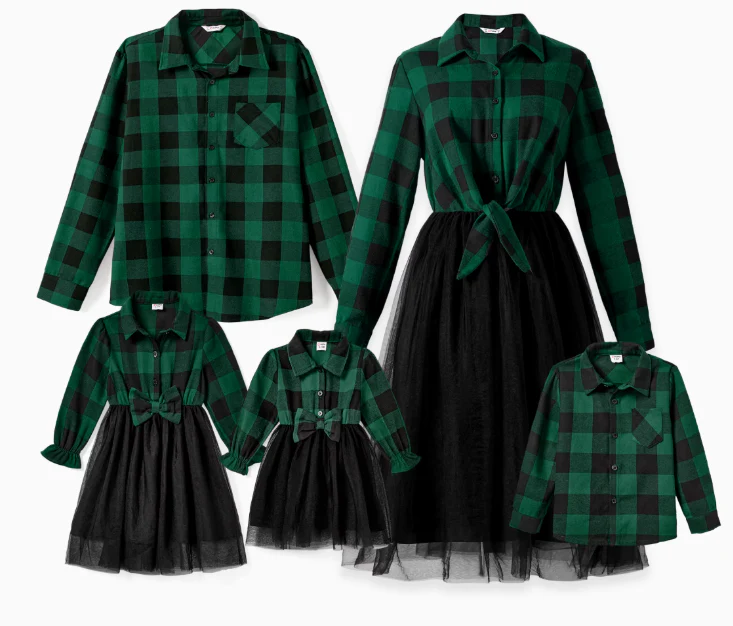 Tenue Assortis Famille à Carreaux Vert – Image 2