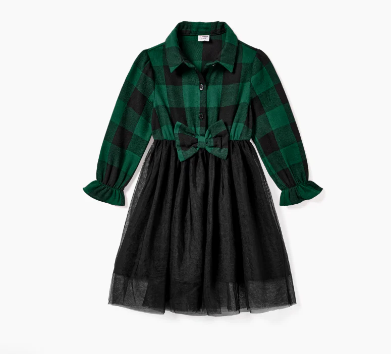 Tenue Assortis Famille à Carreaux Vert – Image 3