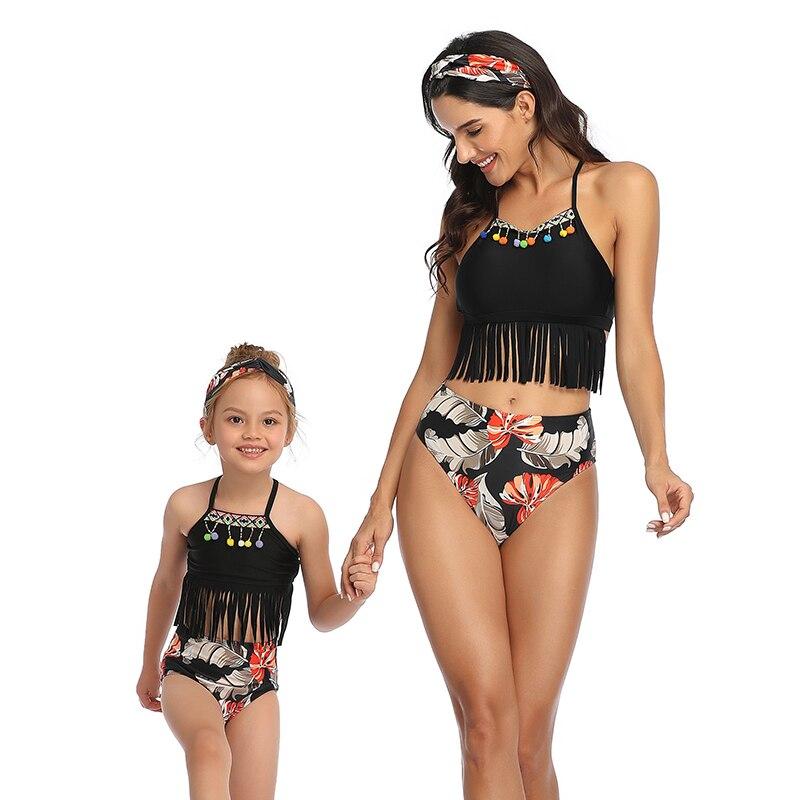 Maillot De Bain Mere Fille 2 Pieces Noir et Franges – Image 2