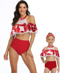 Maillot De Bain Mere Fille Rouge