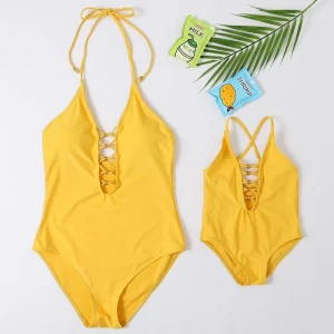 Maillot De Bain Mere Fille Une Piece Jaune
