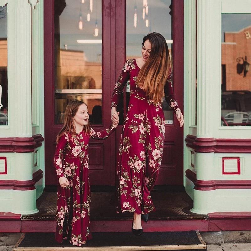 Robe Florale Rouge Mere Fille